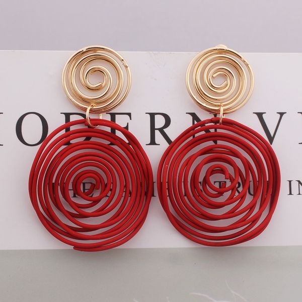 

big round drop earrings red green yellow wire spiral earrings geometric metal maze exaggerated wedding party jewelry pendientes, Silver