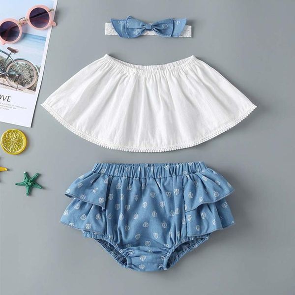 

baby girls clothes 2020 summer new kid clothing newborn baby girl outfit lace ruffled ruffles shorts dress+headband colthing, White
