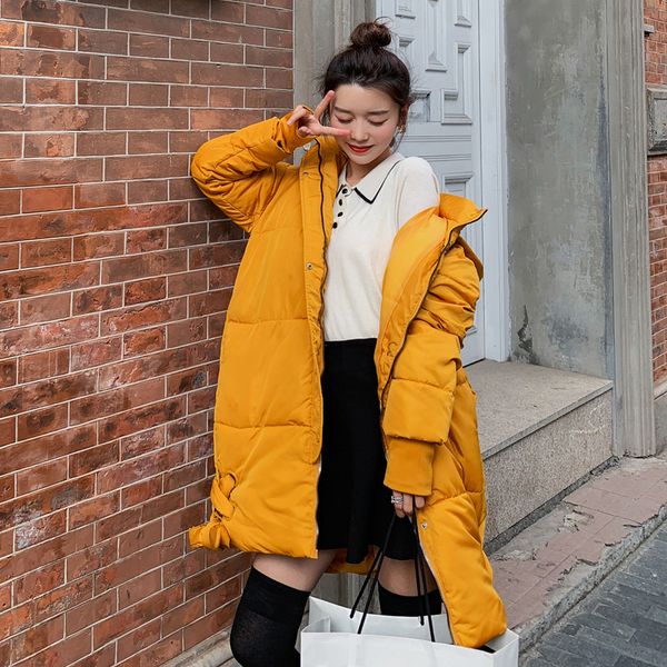 

women cotton jacket 2019 winter new medium long loose coat autumn fashion personality warm hooded female cotton overcoat jiu131, Black