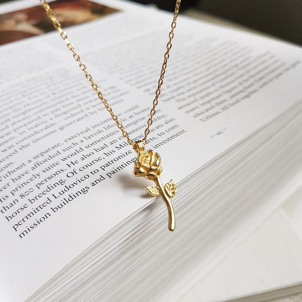 

korean beautiful rose flower pendant choker necklace 925 sterling silver gold valentine's gift women fashion necklace jewelry, Golden;silver