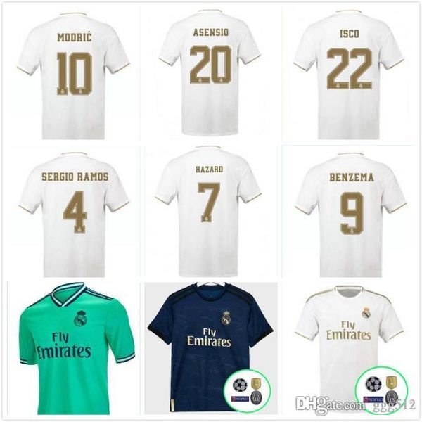 

2019 real madrid soccer jerseys men hazard 7 camiseta de fútbol 19/20 home kit modric marcelo 2019 2020 kroos isco bale football shirts, Black;yellow