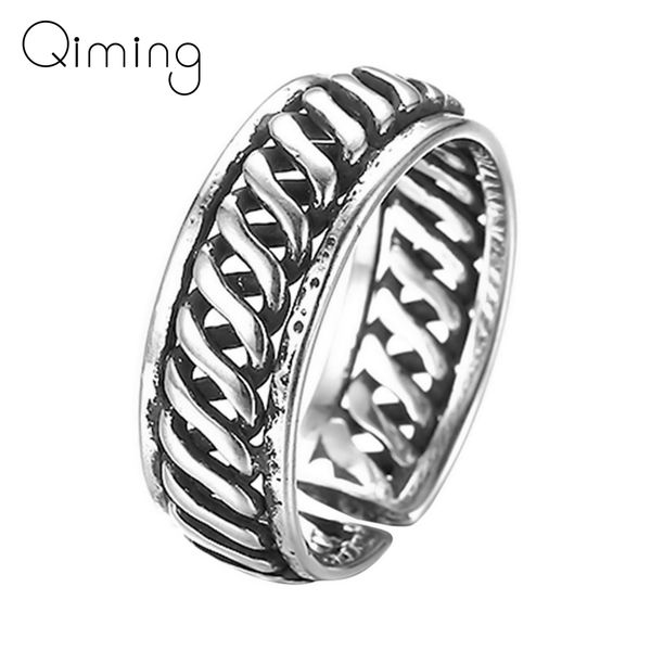 

handmade vintage jewelry silver men rings wave twist wide band adjustable ring wedding christmas gift for women men, Slivery;golden