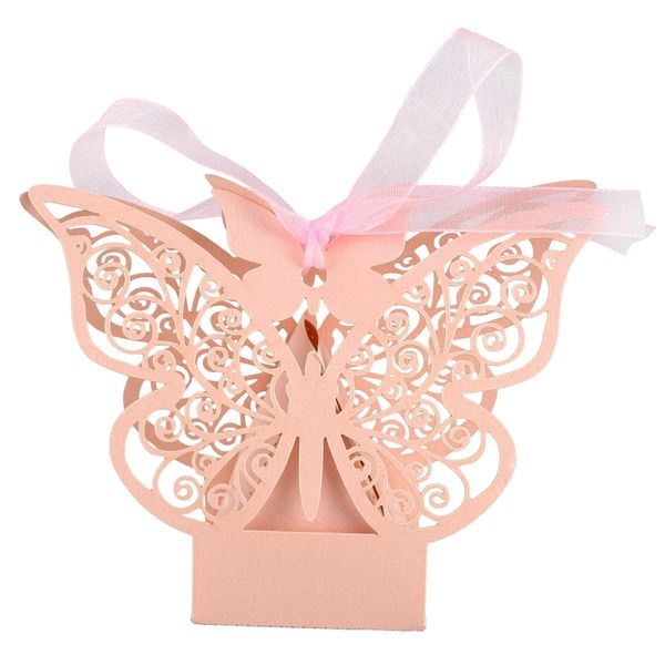 

50pcs butterfly wedding favour box birthday party gifts candy boxes (pink