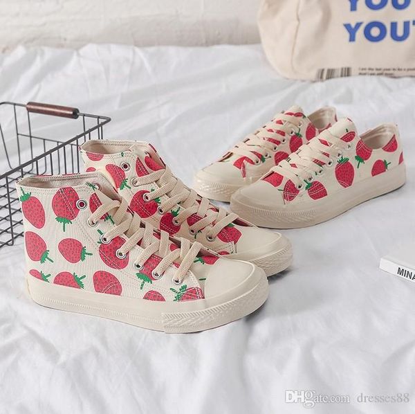 

2019 forest strawberry banana candy canvas shoes women's shoes high-laced students'shoes, lovely classic sneakers, Black