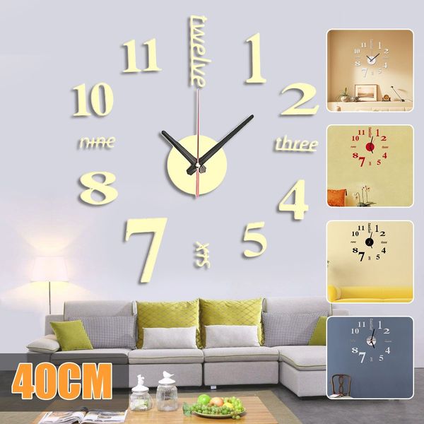 

16 дюймов 3d diy мини современный стиль настенные часы зеркало поверхности наклейки дизайн домашнего офиса декор комнаты