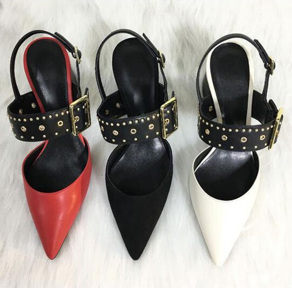 

brand designer c#luxury k# women shoes 2020 europe est lady rivets pointed high heels shoes work party wedding fashion shoes sandals, Black