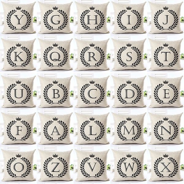 

26 letters pillow case crown 45*45cm cotton linen throw pillow cover letter decorative pillowcases30