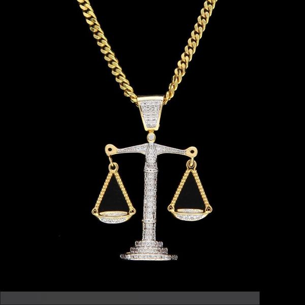 

european and american hip-hop brand double color electroplated micro zircons balance necklace, Silver