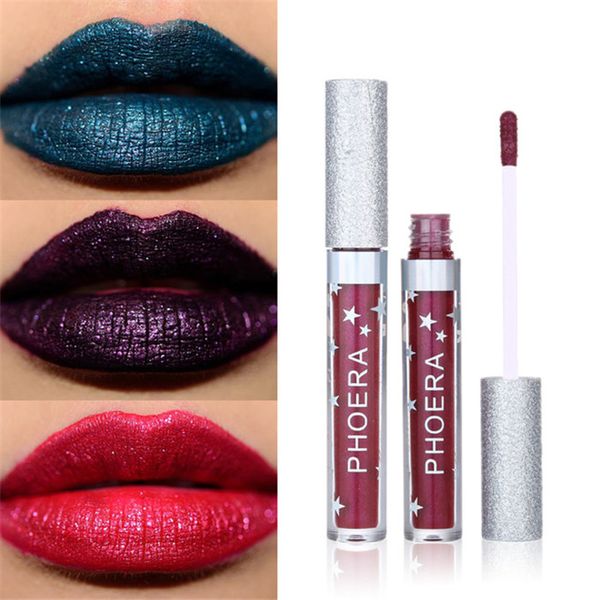 

phoera diamond glitter shimmer makeup metal lip gloss women cosmetics lipgloss shining lip tint brand 12 colors liquid lipstick 60pcs