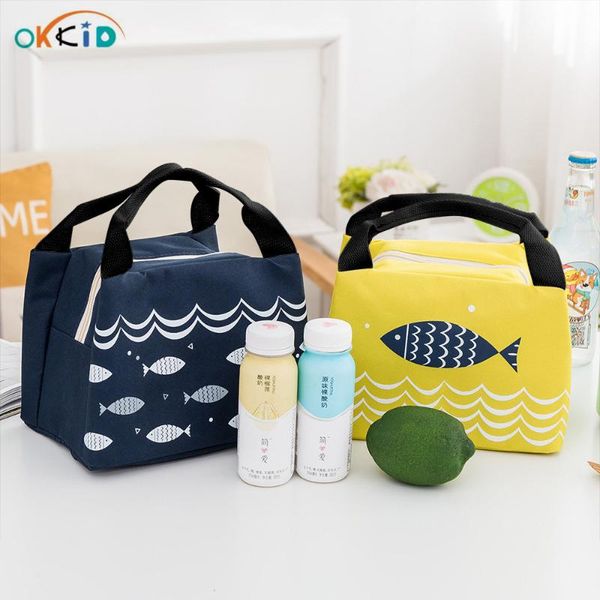 

okkid thermal lunch bag for kids portable waterproof picnic bag student girls boys insulated school lunch box fresh picnic box, Blue;pink