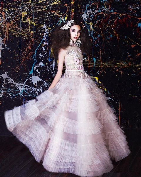 

2020 fairy flower girl dress jewel neck lace 3d floral appliqued feather luxury girls pageant dress party wear custom made kids formal wear, White;blue