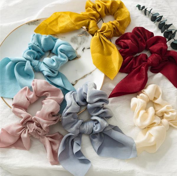 Ribbon Hair Scrunchies Solid Bow Knot Hairbands Rabbit Ear