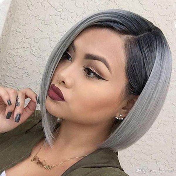 Ilaria 1b Grey Dark Root Blonde Short Lace Front Bob Human Hair