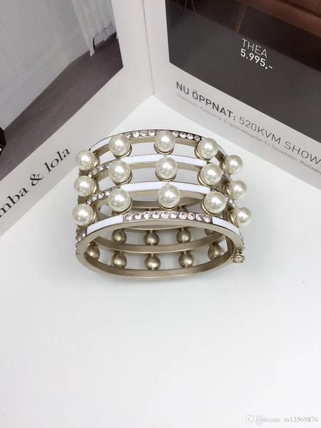 

2019 european and american women female ladies stamped pearls hollow out bracelets unique design copper bangles wristband, Black