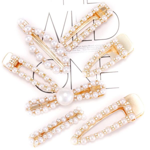 

fashion rhinestone imitation pearl hairpin for women girls geometric hair clip barrettes hair accessories drop shipping