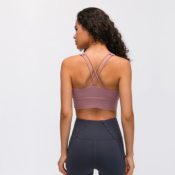 

lu 78 yoga outfits sports bra both shoulders shockproof underwear woman gather together ventilation brand logo bras, White;red
