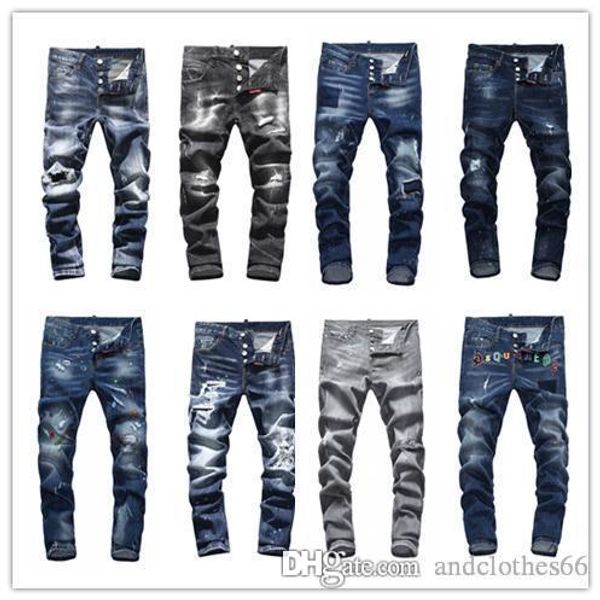 

2020 new arrival designer men denim jeans embroidery pants fashion holes biker denim motorcycle jeans for men, Blue