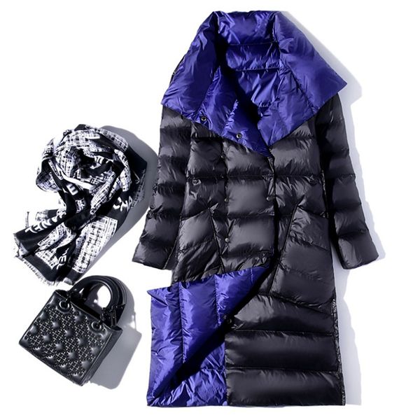 

2019 ultra light down jacket women winter double sided slim white duck down coat korean single breasted turtleneck warm parkas, Black