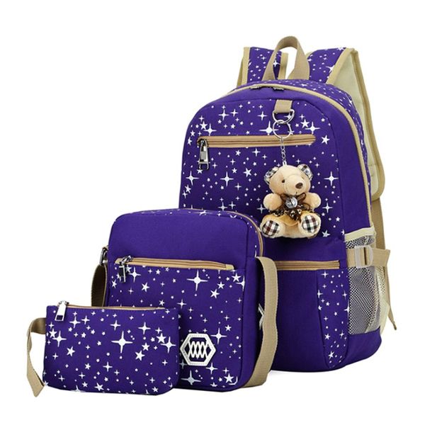 

canvas shoulder bag three-piece set of the school students school bag star printing female travel backpack