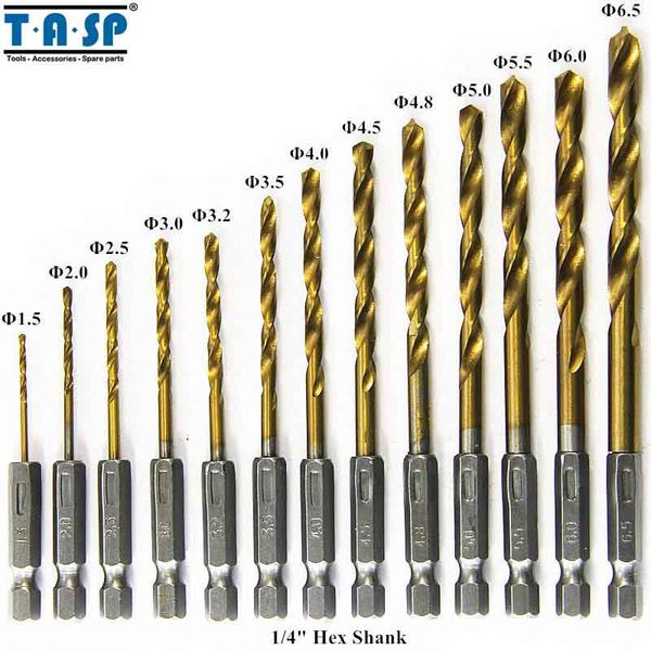 

тасп 13шт hss сверла по металлу сверло комплект 1.5 ~ 6.5 мм - титановым покрытием - 1/4" шестигранным хвостовиком -mdbk001