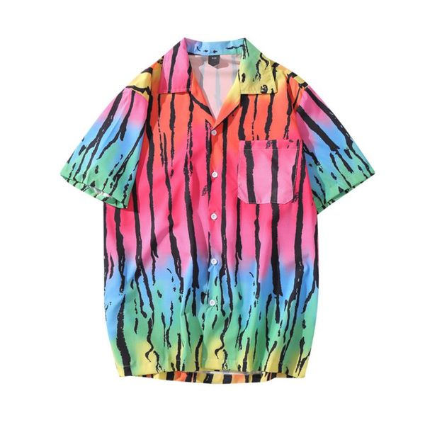 

hawaiian men's shirts streetwear summer short sleeve beach shirt men casual turn-down collar blouse camisa masculina, White;black