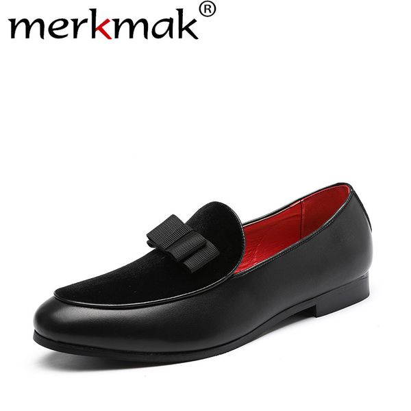 

merkmak spring autumn men formal wedding shoes luxury men business dress bow shoes loafers pointy big size 37-48, Black