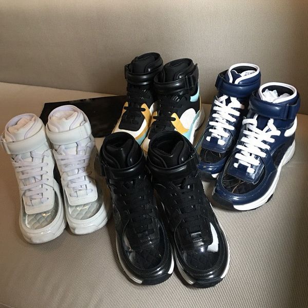 

New Luxury France Brand Couples Genuine Leather Transparent High-top Sneakers Shoes Fashion Designer Sneaker EUR 35-45 Original Box