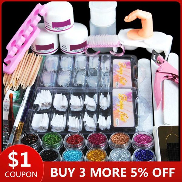 karmiu Set manicure 12 colori Glitter per unghie Decorazione in polvere Pennello acrilico Kit di strumenti artistici per principianti