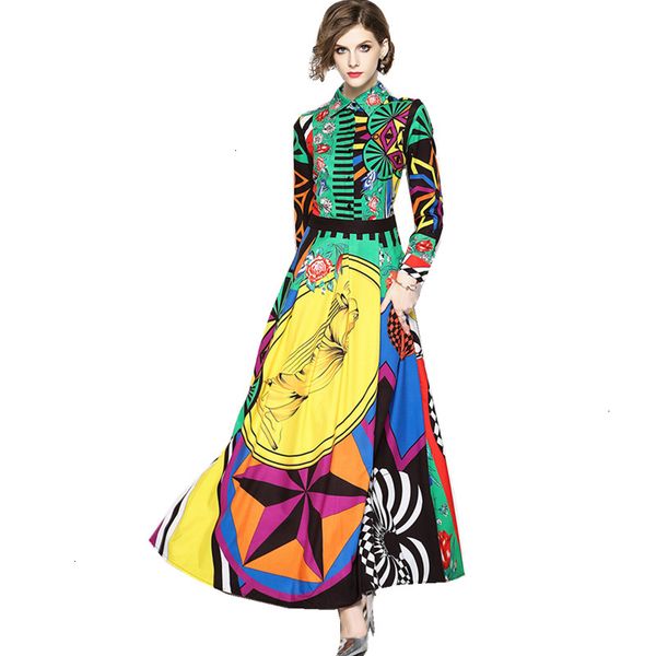 

women designer dresses womens clothes new 2019 designer runway dress maxi dress womens turn down color floral print vintage long dress, Black;gray