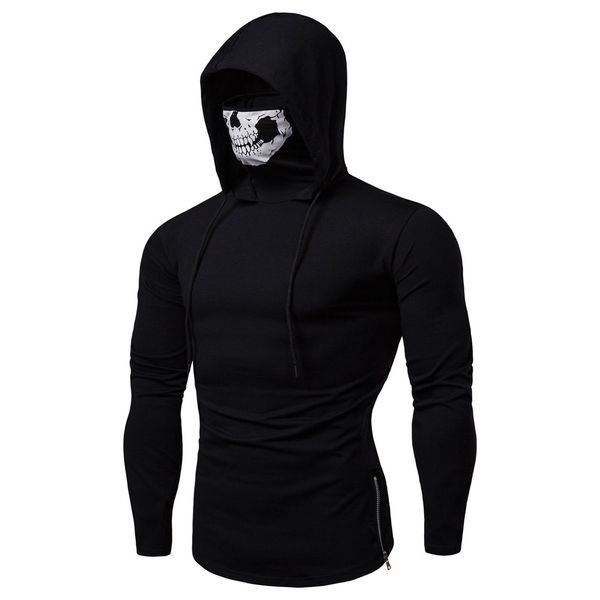 

men hoodie plus size clothes hoodies sweatshirt men's moletom mask skull pure color pullover loose hooded sweatshirt, Black