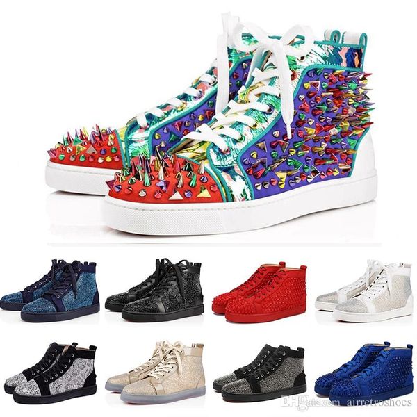 

35-47 дизайнера мода красных bottoms обуви шипованных шипы плоских кроссовки для мужчин женщины блесток партии lovers подлинной кожа случайн, Black