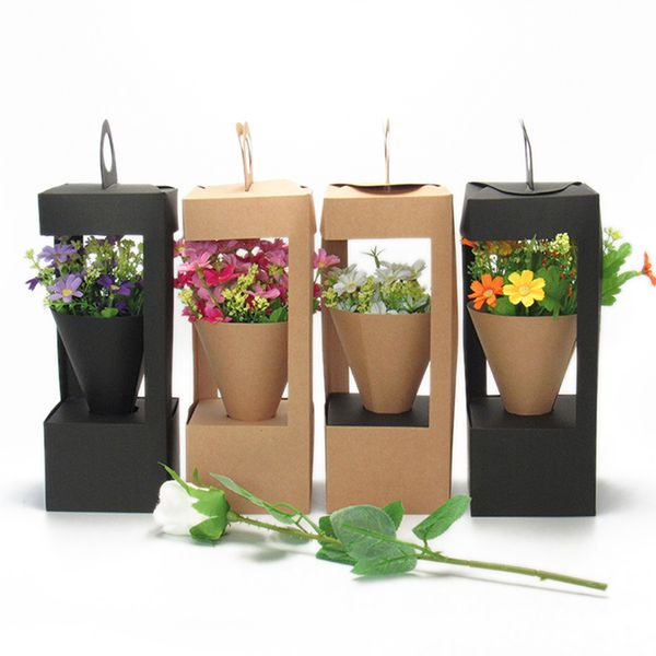 

10шт цветы упаковка подарочные коробки цветочный подарочный мешок маяк дизайн творческий складной цветочный упаковочный ящик черный/хаки