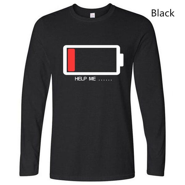 

мужчины t -shirt смешного help me energy low тенниска мужская батарея длинные рукава o -neck сыпучие прохладный tshirt основной марка одежда, White;black