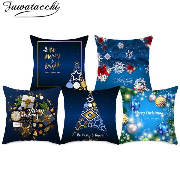 Fuwatacchi azul escuro Natal decorativo coxim cobrir nórdico estilo diamante fronha poliéster casa sofá home cadeira travesseiro capas