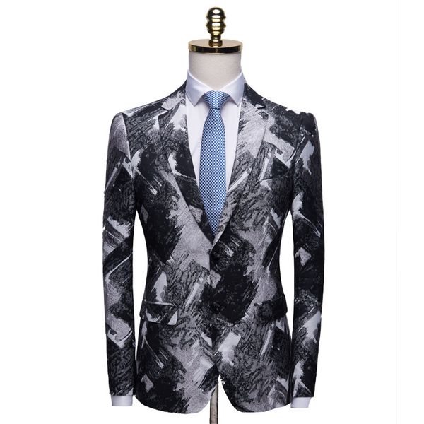 

autumn spring printed wedding suit jackets men cotton blazer slim man blazer casual coat americana hombr, White;black