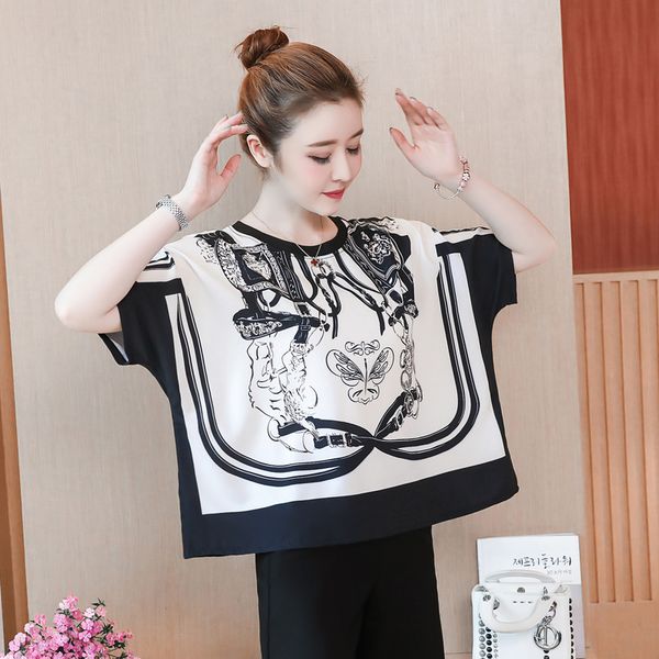 

new arrival women summer fashion print blouse plus size blouses shirt casual loose chiffon shirts blusas 2019 4xl 5xl, White