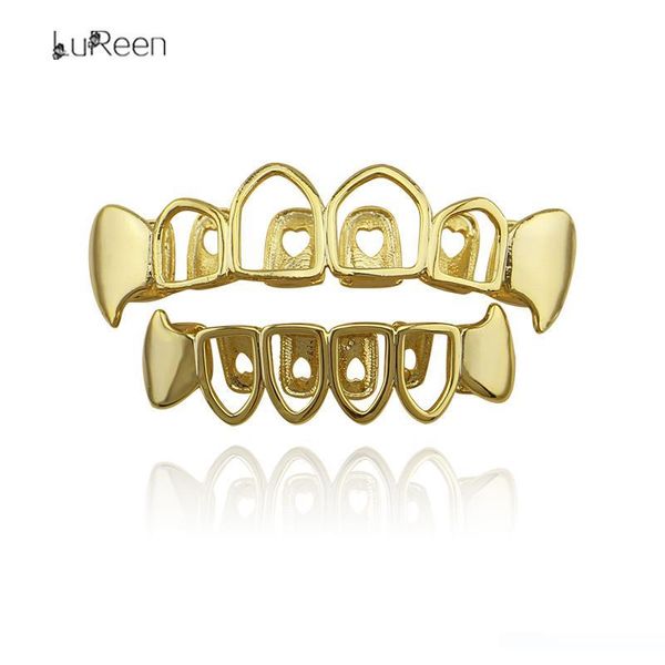 

lureen new gold teeth grills &bottom grillz hollow open face hiphop grills dental vampire fang tooth halloween jewelryld0107, Black