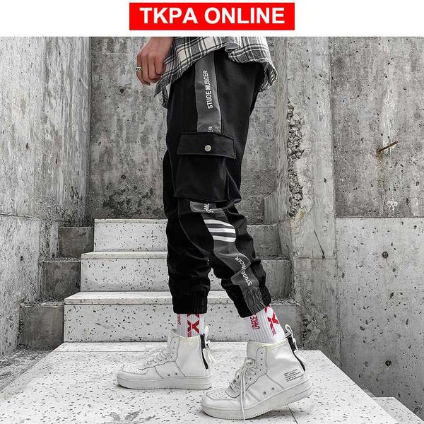 

men japanese streetwear joggers pants 2020 mens side striped harajuku track pants hip hop korean sweatpants trousers, Black