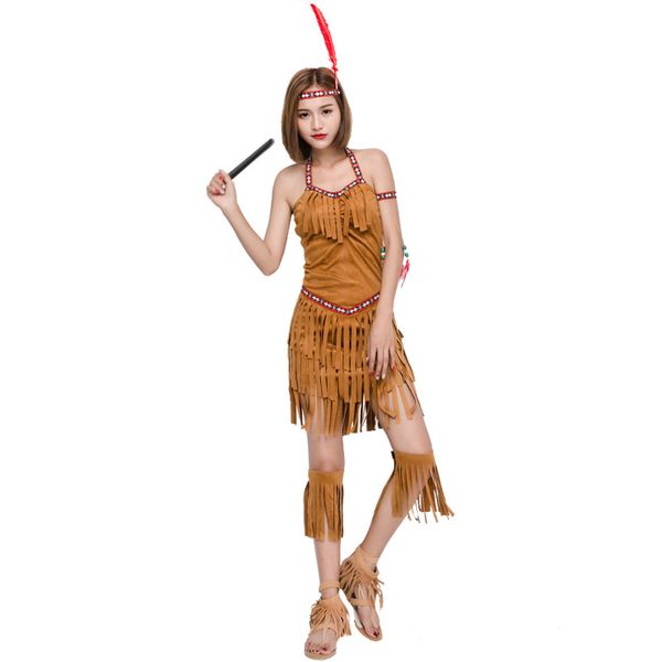

women's fringed native s princess of savage forests costume set cosplay for halloween party  xl, Red