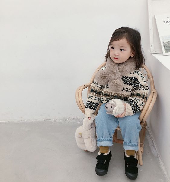 

children's designer sweater fashion vintage jacquard snowflake pullover winter boys girls sweater kids child luxury clothing, Blue