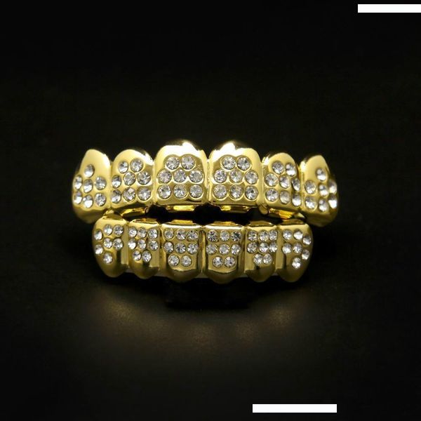 

fashion designer dental grills bling bling hip hop rhinestone teeth grills set 6 & bottom teeth grills jewelry, Black