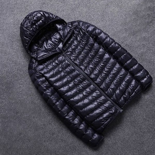 

men down coat long sleeve solid color winter warm vintage coat classy hooded zipper casual men 2019, Black
