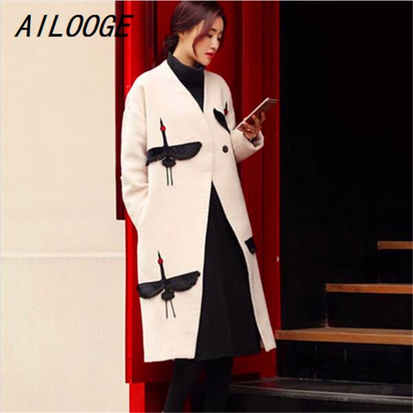 

ailooge european station 2017 new women in autumn and winter long woolen jacket korean version large size woolen coat, Black