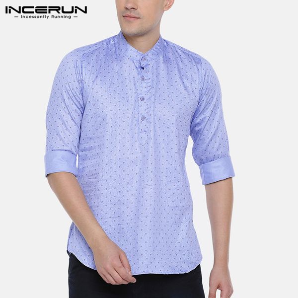 

incerun polka dot print dress shirt men brand long sleeve stylish streetwear casual shirt men stand collar camisa masculina 2020, White;black