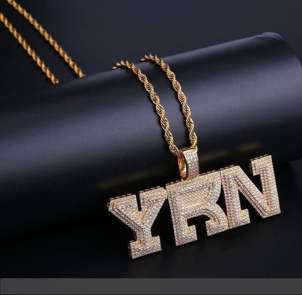 

новая мода хип-хоп ювелирные изделия 18k золото серебро cz буквы кулон ожерелья мужчины роскошный лед из хип-хоп ожерелье, Silver