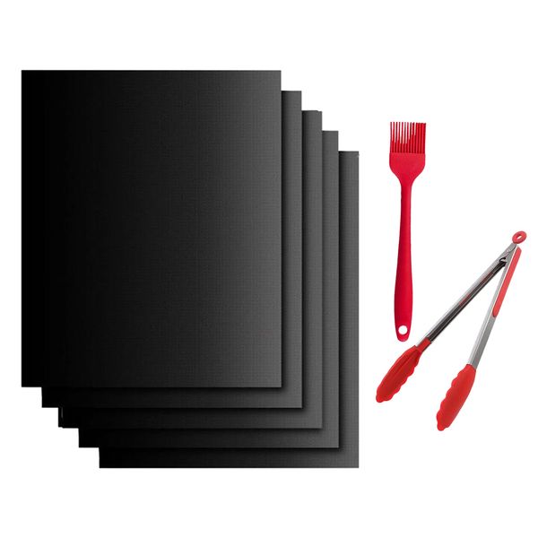 

BBQ Meat Grill Mat Baking Tray Non-Stick Meat With Brush & Clip Party Tools