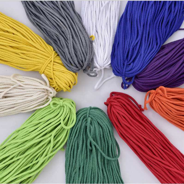 

5mmx90m braided 100% natural cotton rope twisted cord rope diy craft macrame woven string for plant hanger wall hanging 12 color, Black;white