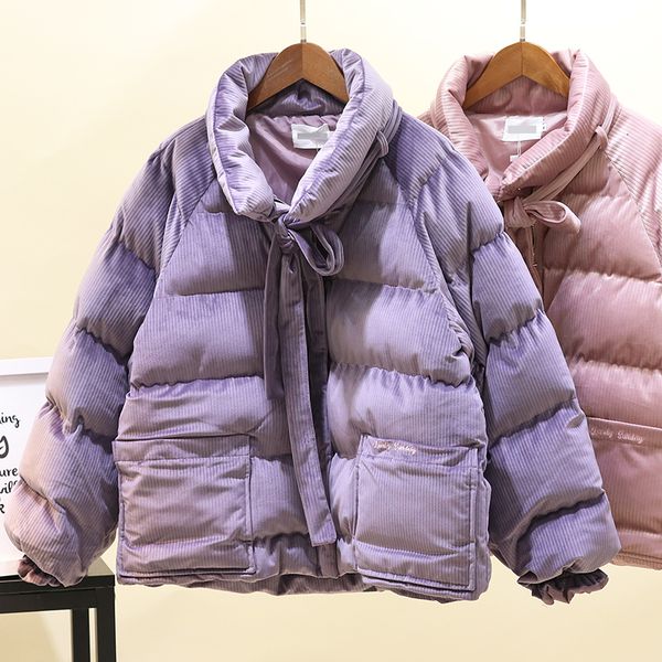 

ewq] 2019 autumn new corduroy thick warm winter parka overcoat korean cold short down jacket plus size cotton-padded coat ql659, Black