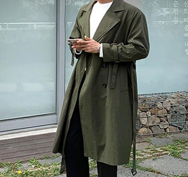 

s-6xl 2019 spring men's new fashion large size personalized custom-made long section with double-breasted casual loose coat, Tan;black