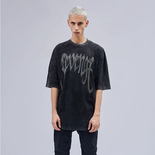 

Хип-хоп XXXTENTACION надписи блестки футболка одежда-мыть тяжелый хлопок свободный тро